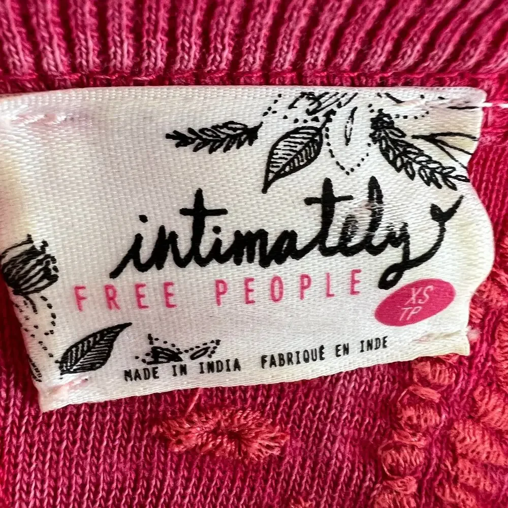 Free People Intimately Pink Long Sleeve Eyelet Back Cut-Out Cotton Top Size XS